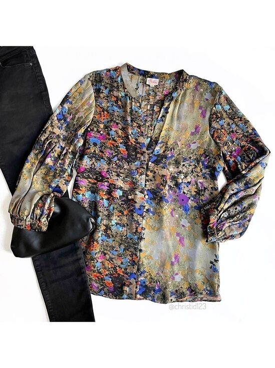 Parker Tops - Parker Abstract Floral Print Silk Blouse